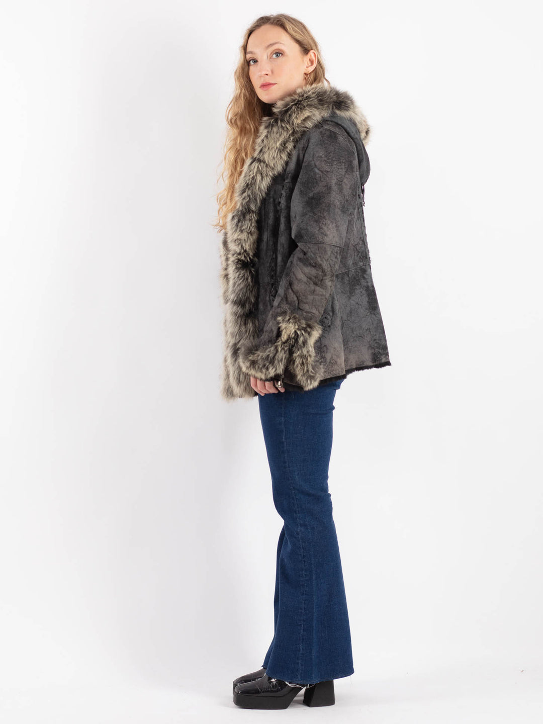 Vintage 00's Penny Lane Sheepskin Jacket in Gray