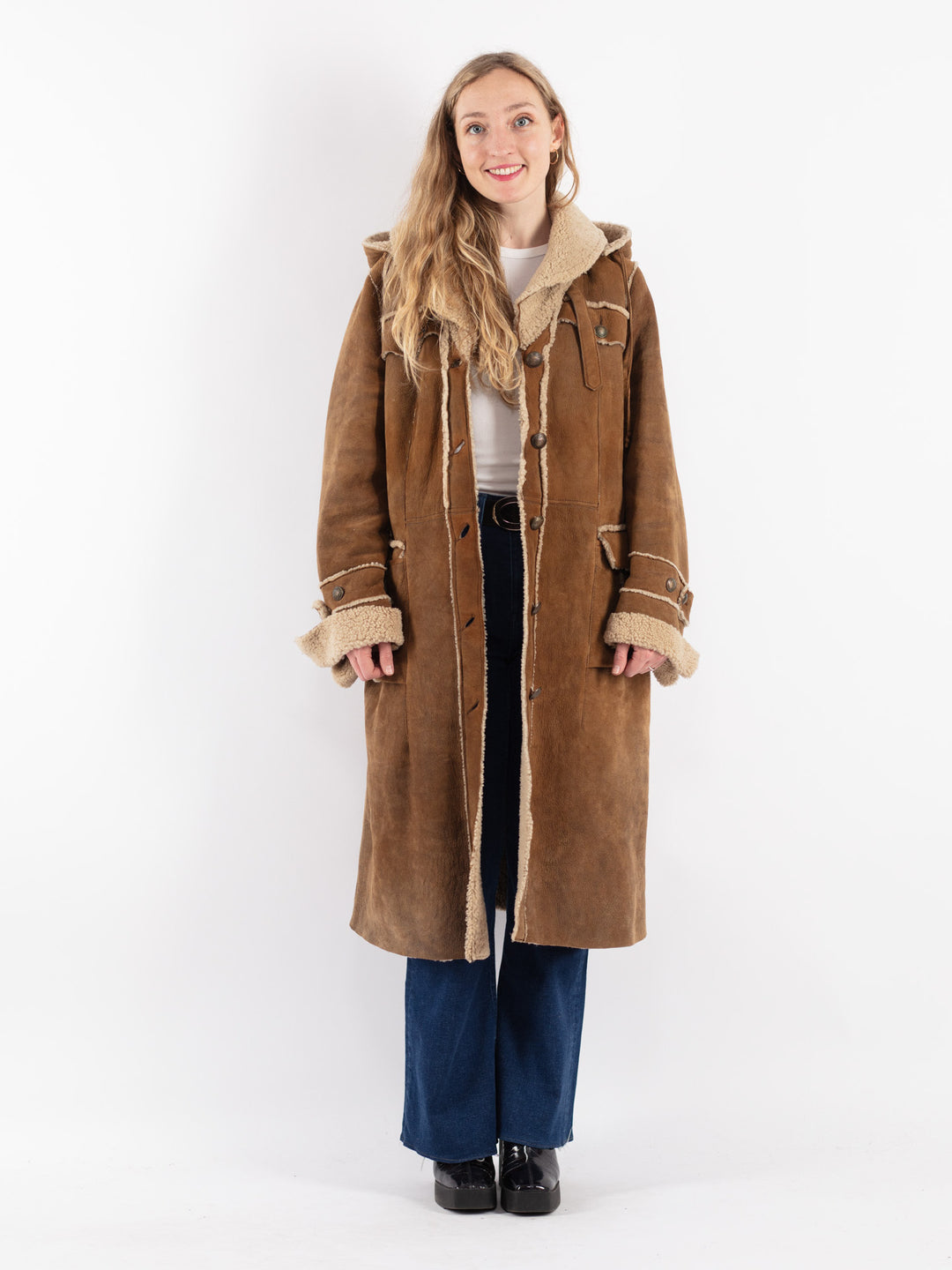 Vintage 00's Women Sheepskin Coat in Brown