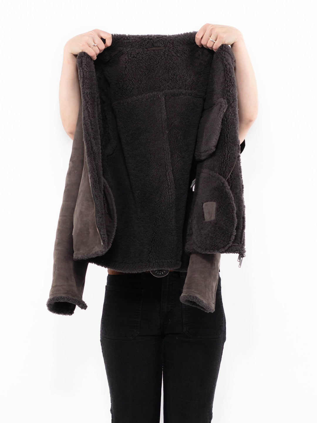 Vintage 00's Women Sheepskin Jacket in GrayA0951