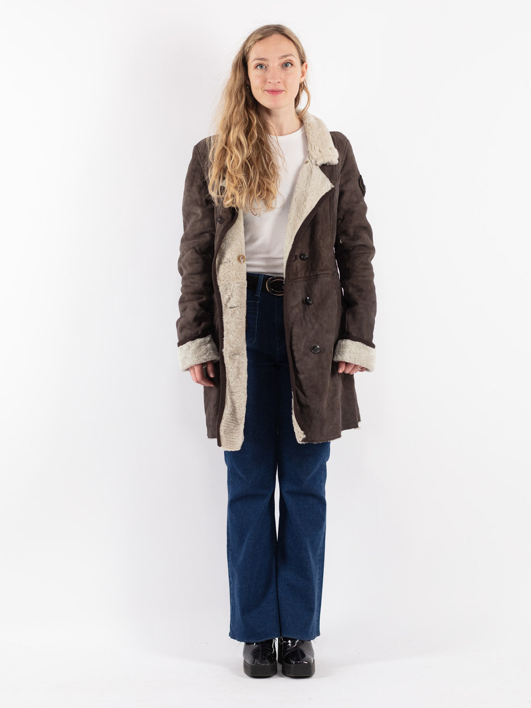 Vintage 00's Women Sheepskin Coat in Brown