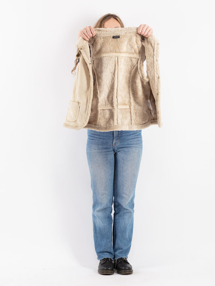 Vintage 00's Women Sherpa Vest in Beige