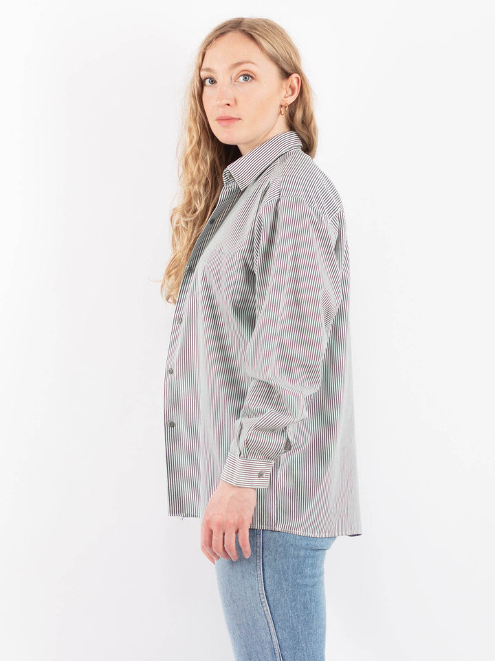 Vintage 00's Women Striped Long Sleeve Shirt in White and Light Green