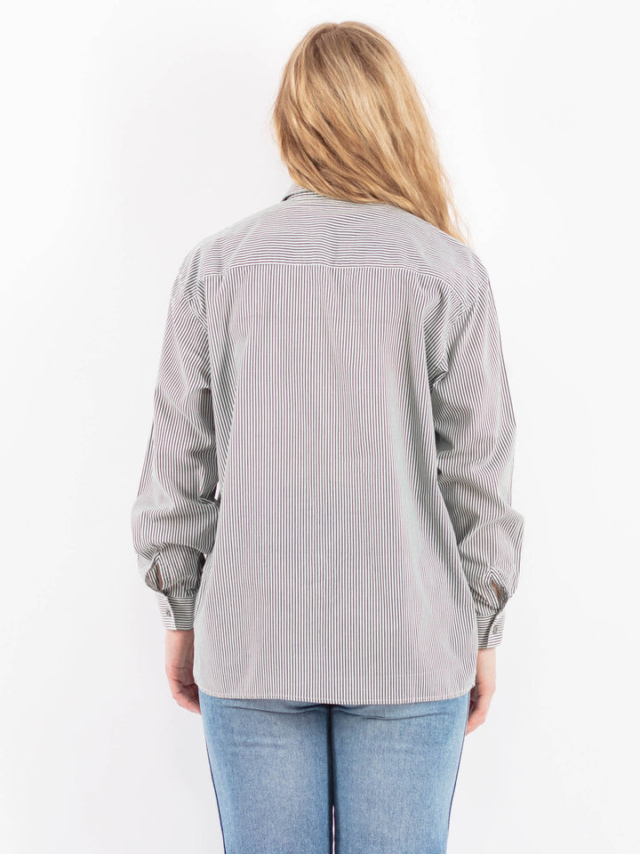 Vintage 00's Women Striped Long Sleeve Shirt in White and Light Green