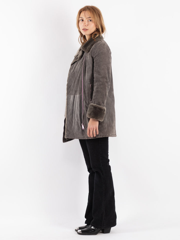 Vintage 00's Women Suede Sherpa Coat in Gray