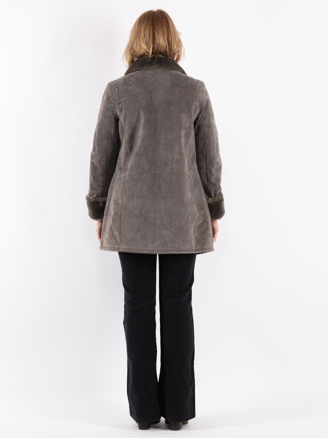 Vintage 00's Women Suede Sherpa Coat in Gray
