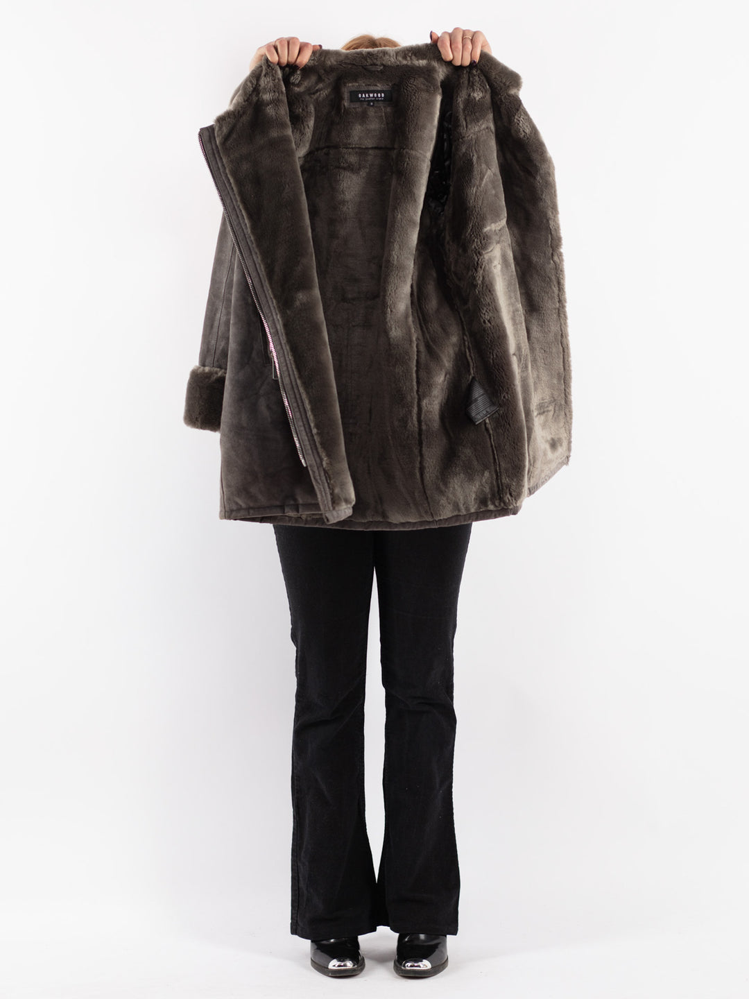 Vintage 00's Women Suede Sherpa Coat in Gray