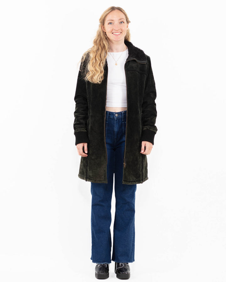 Vintage 00's Women Suede Sherpa Coat in BlackA0032