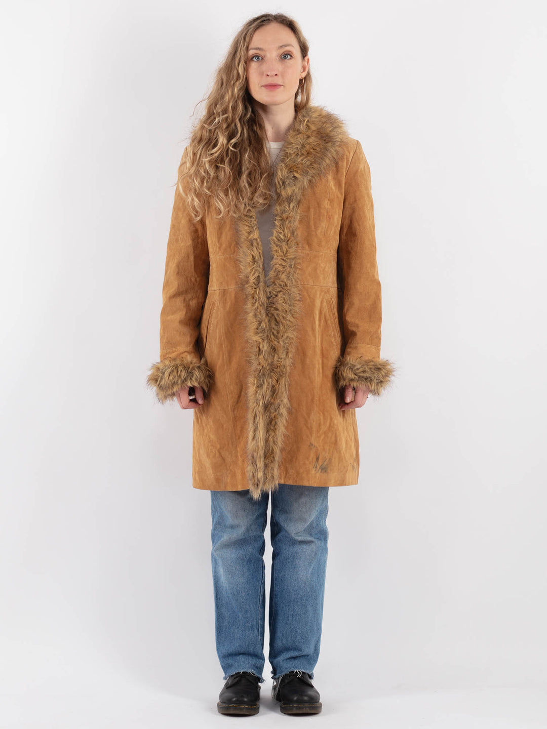 Vintage 00's Women Suede Sherpa Coat in BeigeV9316
