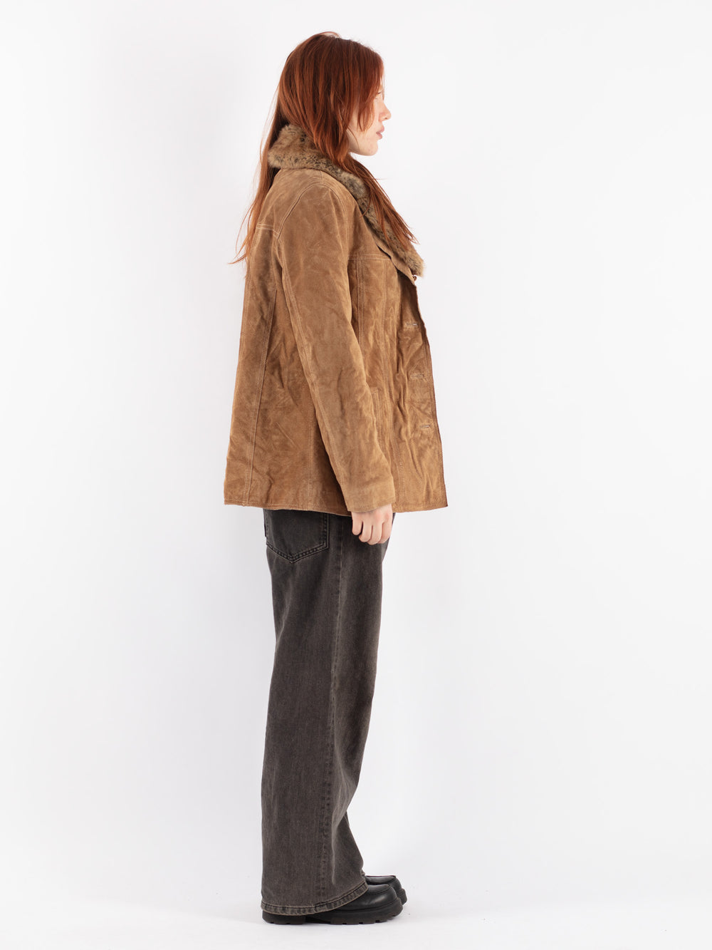 Vintage 00's Women Suede Sherpa Jacket in Beige