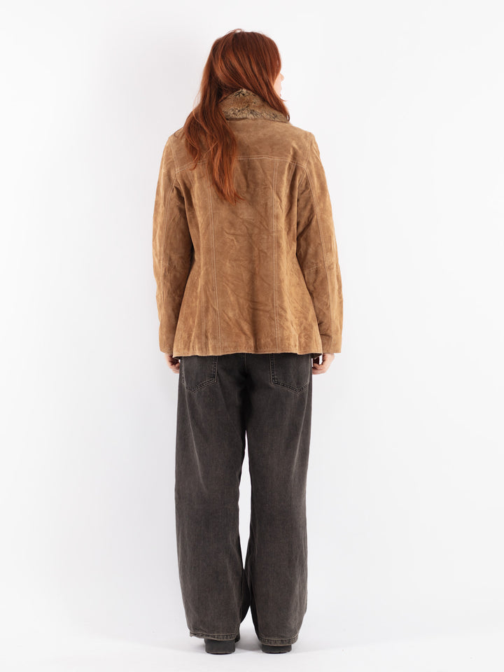 Vintage 00's Women Suede Sherpa Jacket in Beige