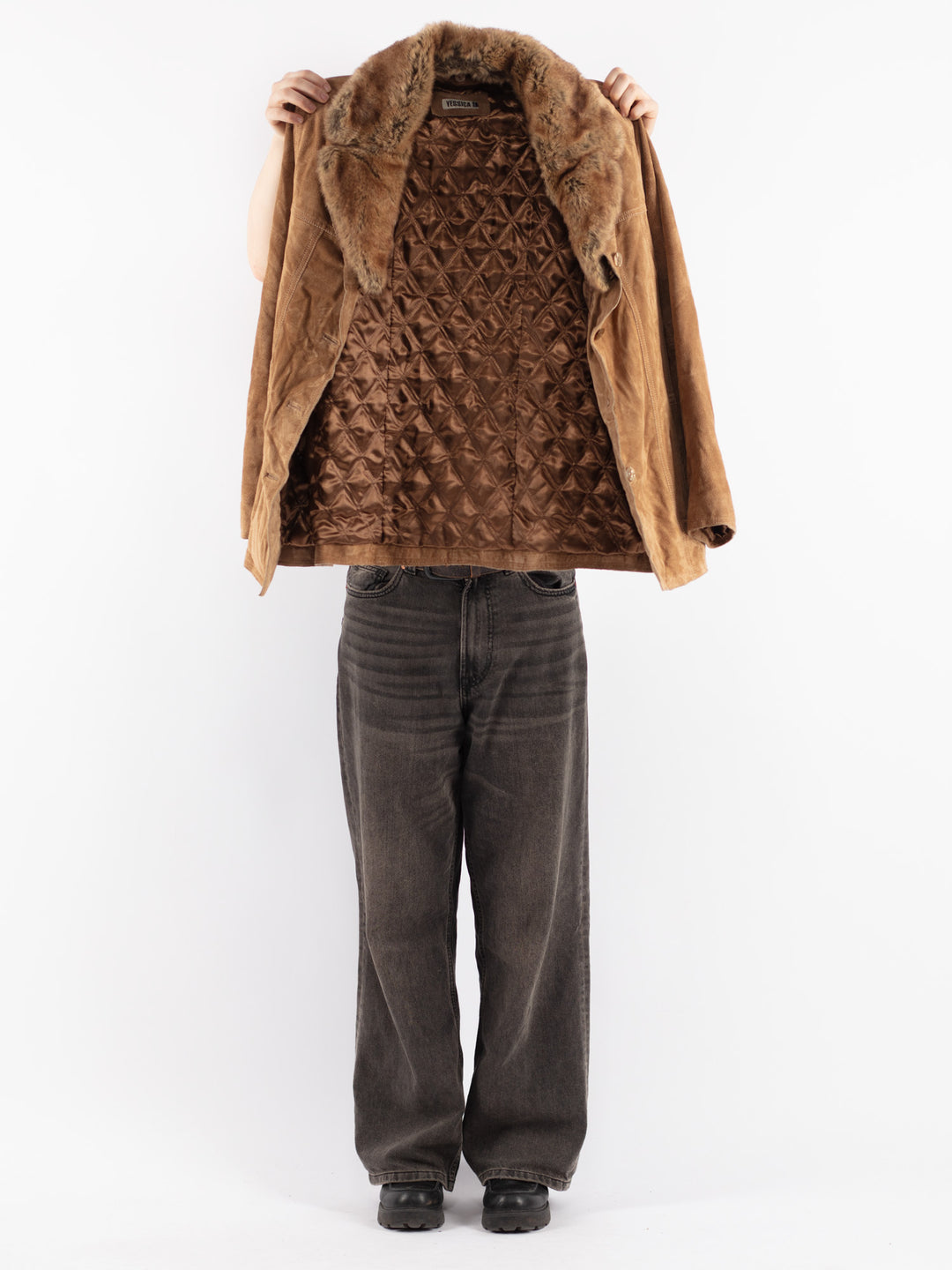 Vintage 00's Women Suede Sherpa Jacket in Beige