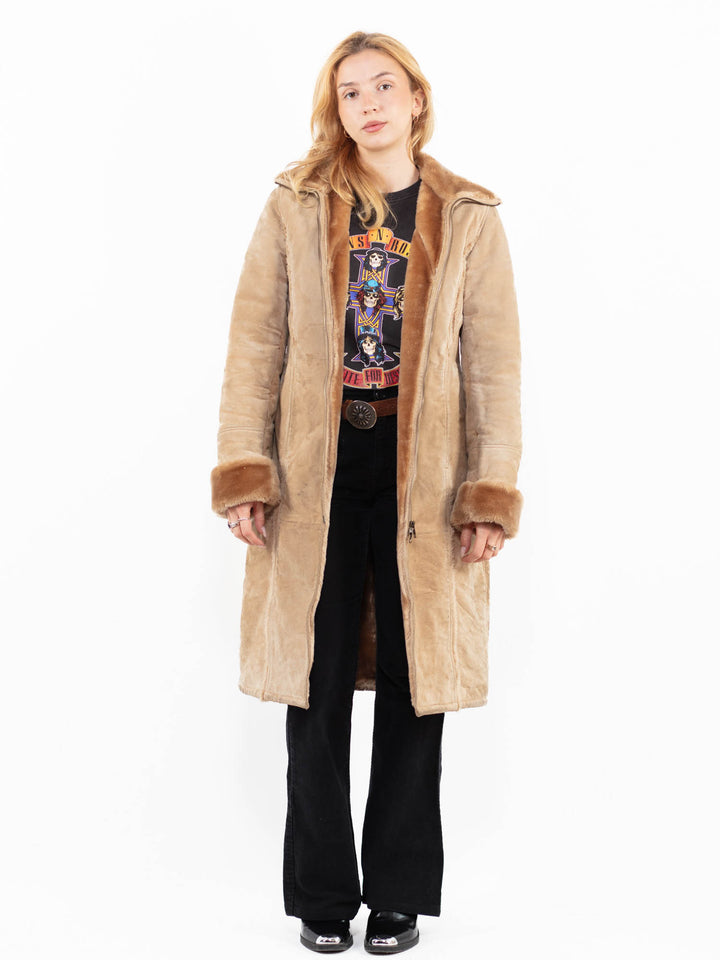 Vintage 00's Women Suede Sherpa Coat in BeigeA0147