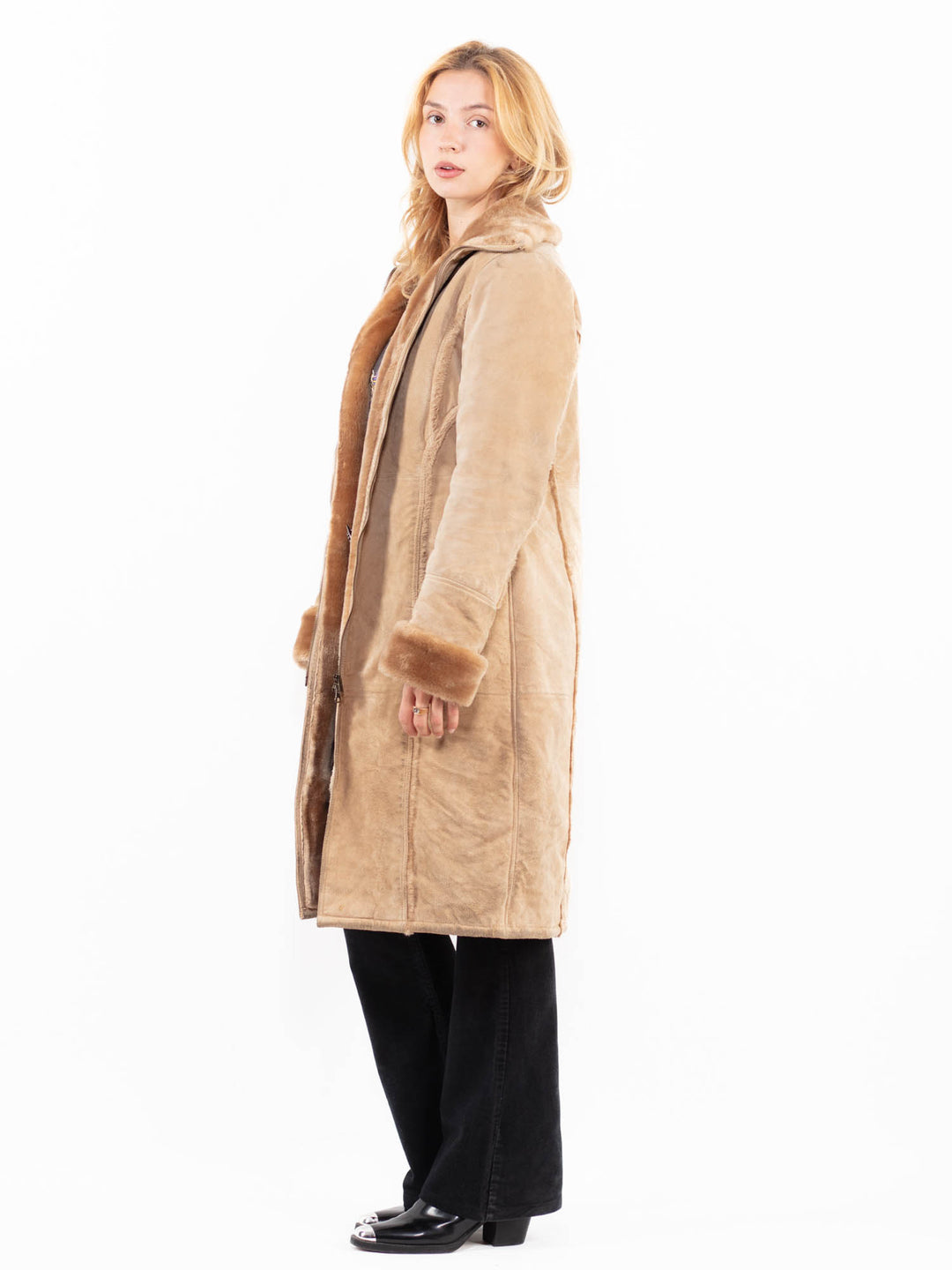 Vintage 00's Women Suede Sherpa Coat in BeigeA0147