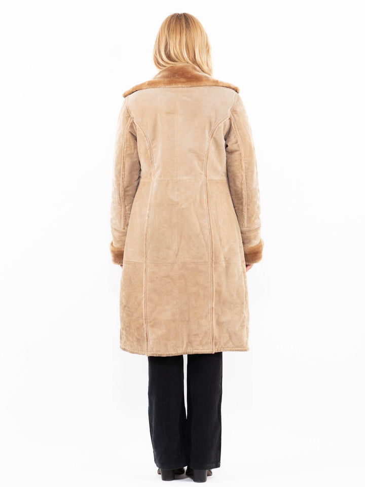Vintage 00's Women Suede Sherpa Coat in BeigeA0147