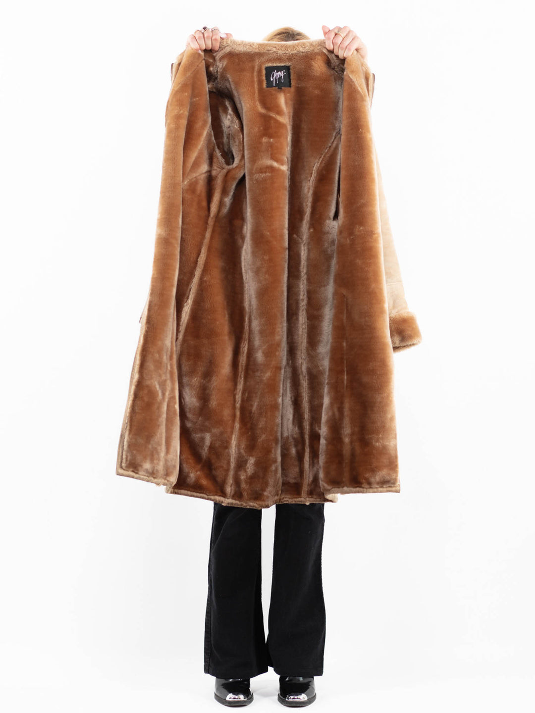 Vintage 00's Women Suede Sherpa Coat in BeigeA0147