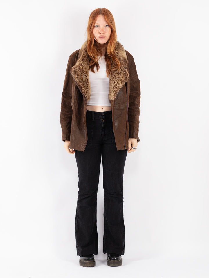Vintage 00's Women Suede Sherpa Coat in Brown