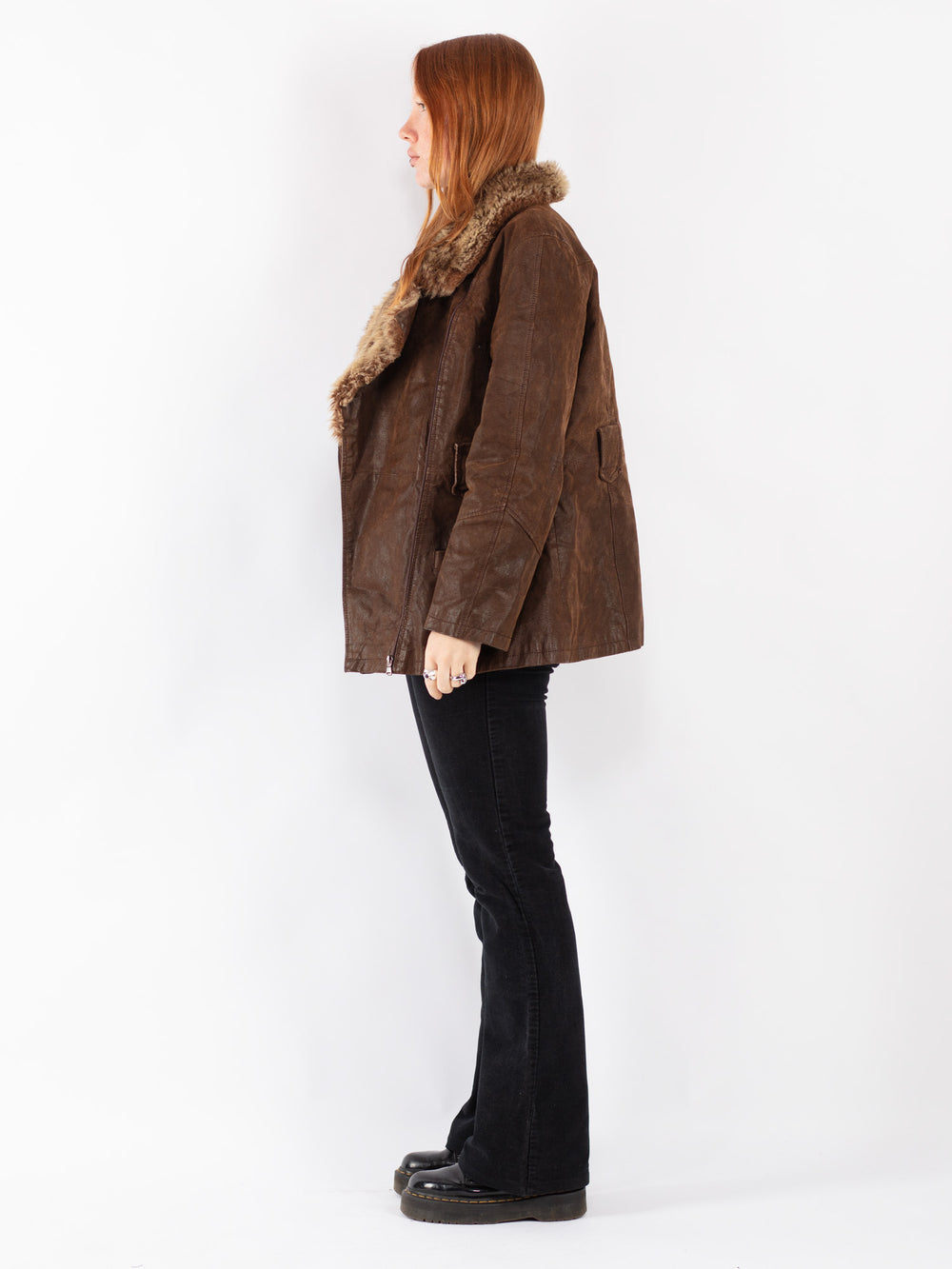 Vintage 00's Women Suede Sherpa Coat in Brown