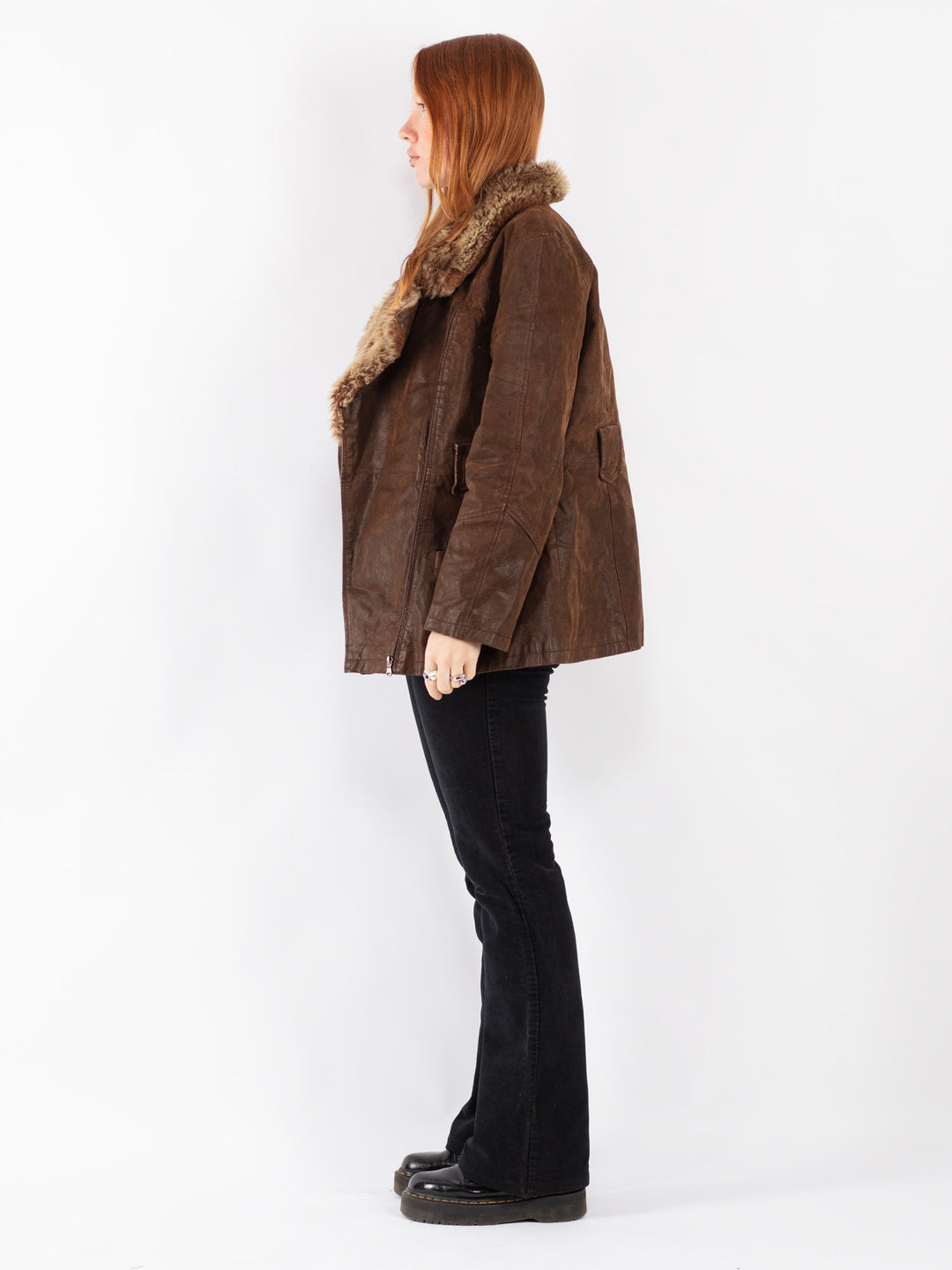 Vintage 00's Women Suede Sherpa Coat in Brown