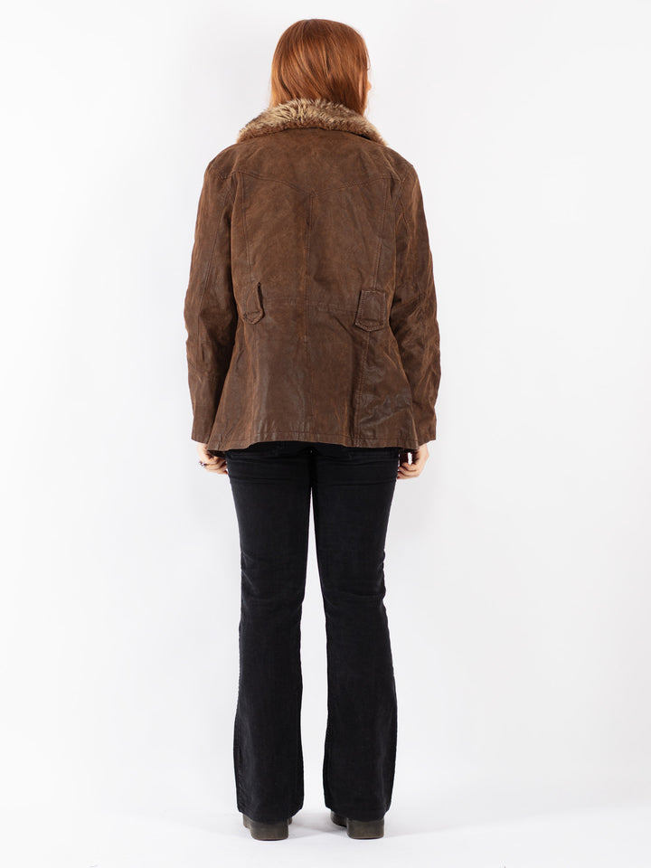 Vintage 00's Women Suede Sherpa Coat in Brown