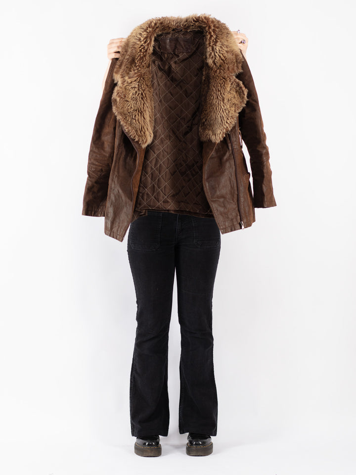 Vintage 00's Women Suede Sherpa Coat in Brown