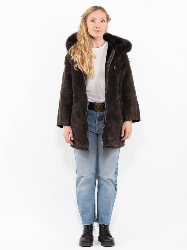 Vintage 00's Women Suede Sherpa Coat in BrownA0273