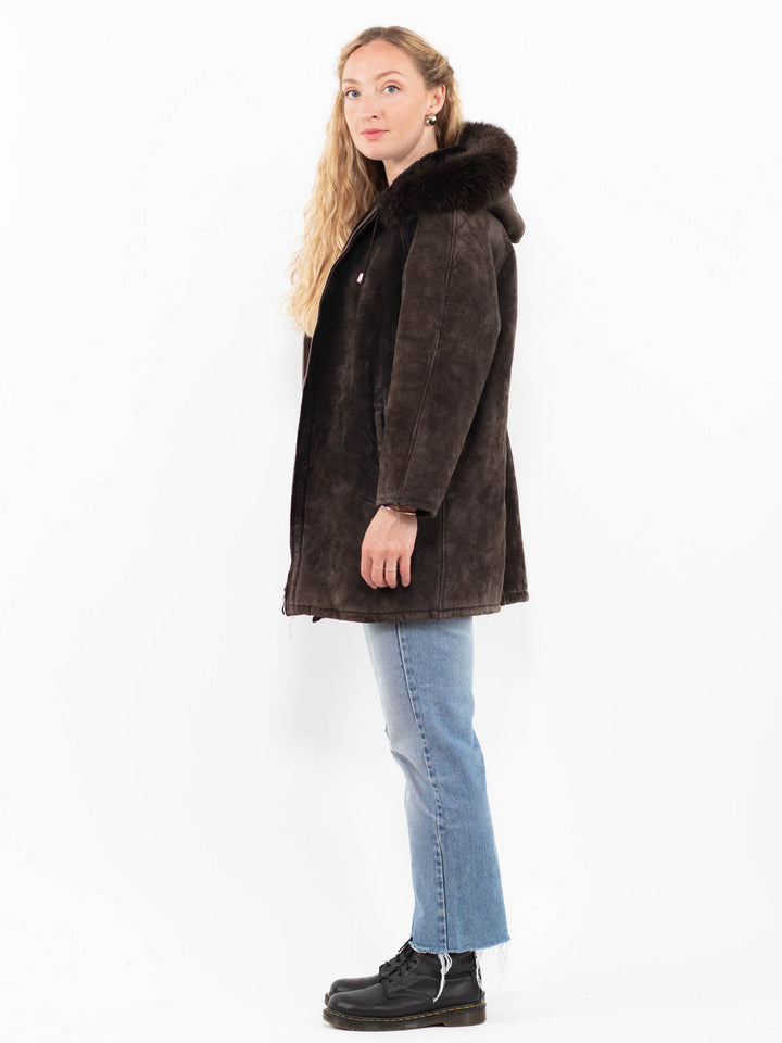 Vintage 00's Women Suede Sherpa Coat in BrownA0273