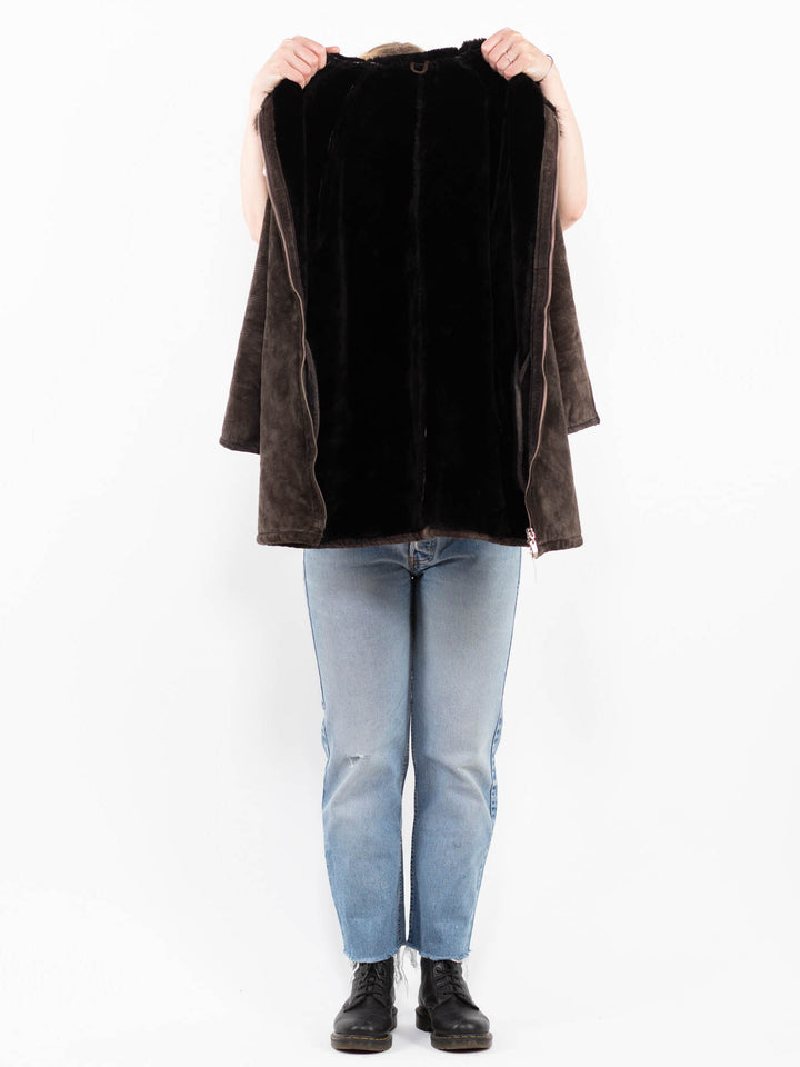 Vintage 00's Women Suede Sherpa Coat in BrownA0273