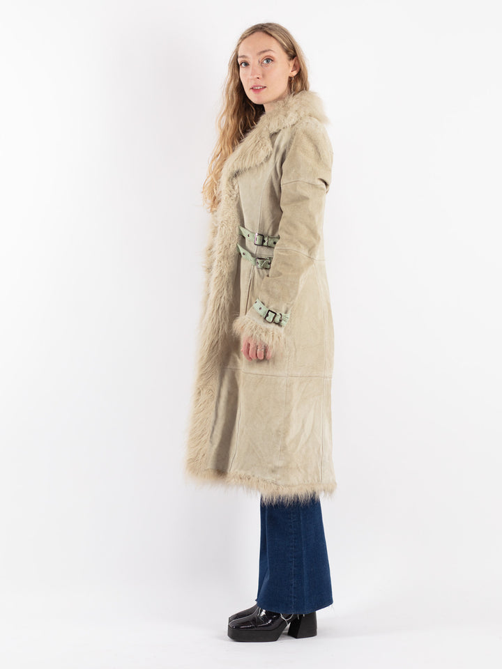 Vintage 00's Women Suede Sherpa Coat in Beige