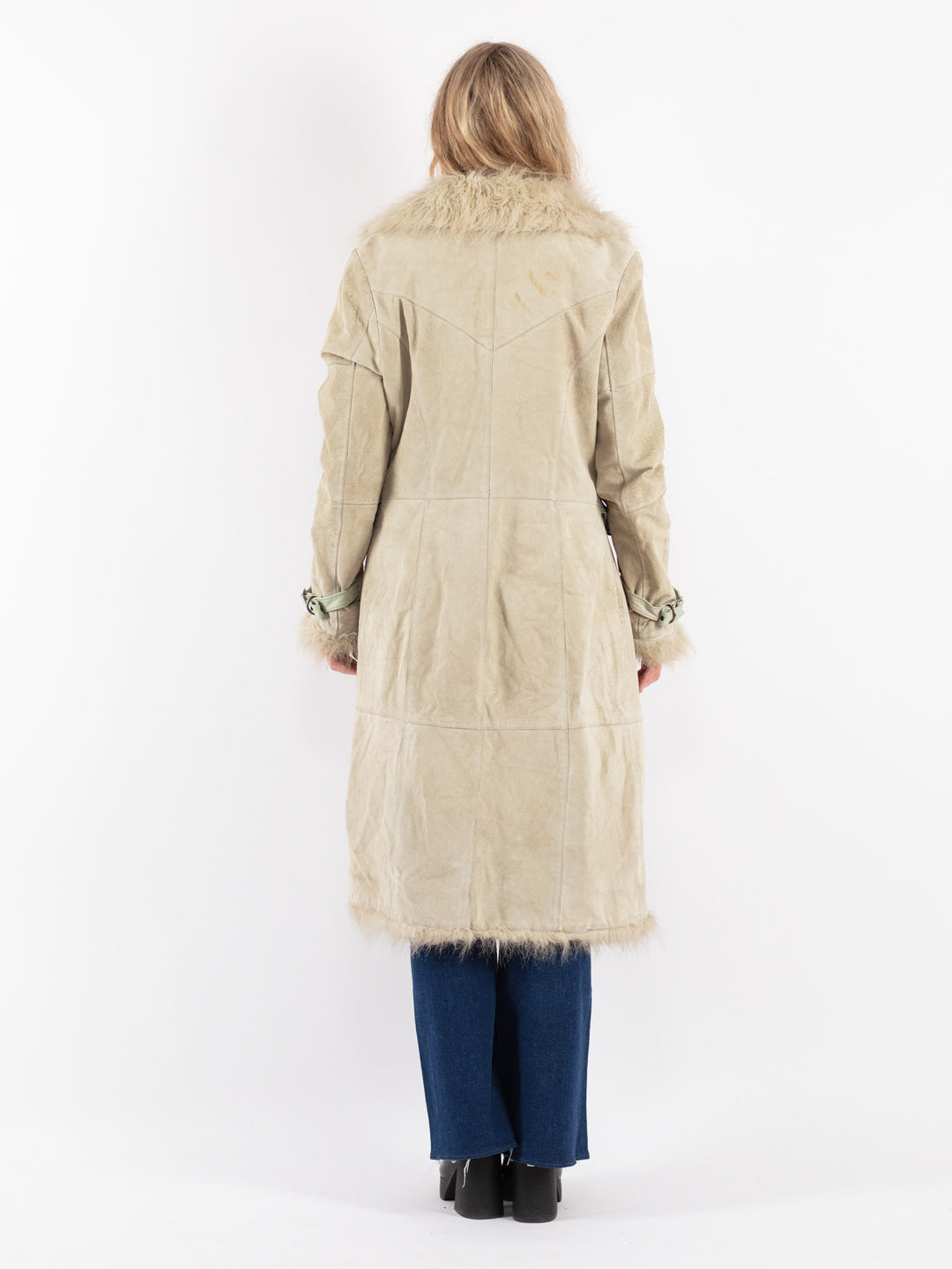 Vintage 00's Women Suede Sherpa Coat in Beige