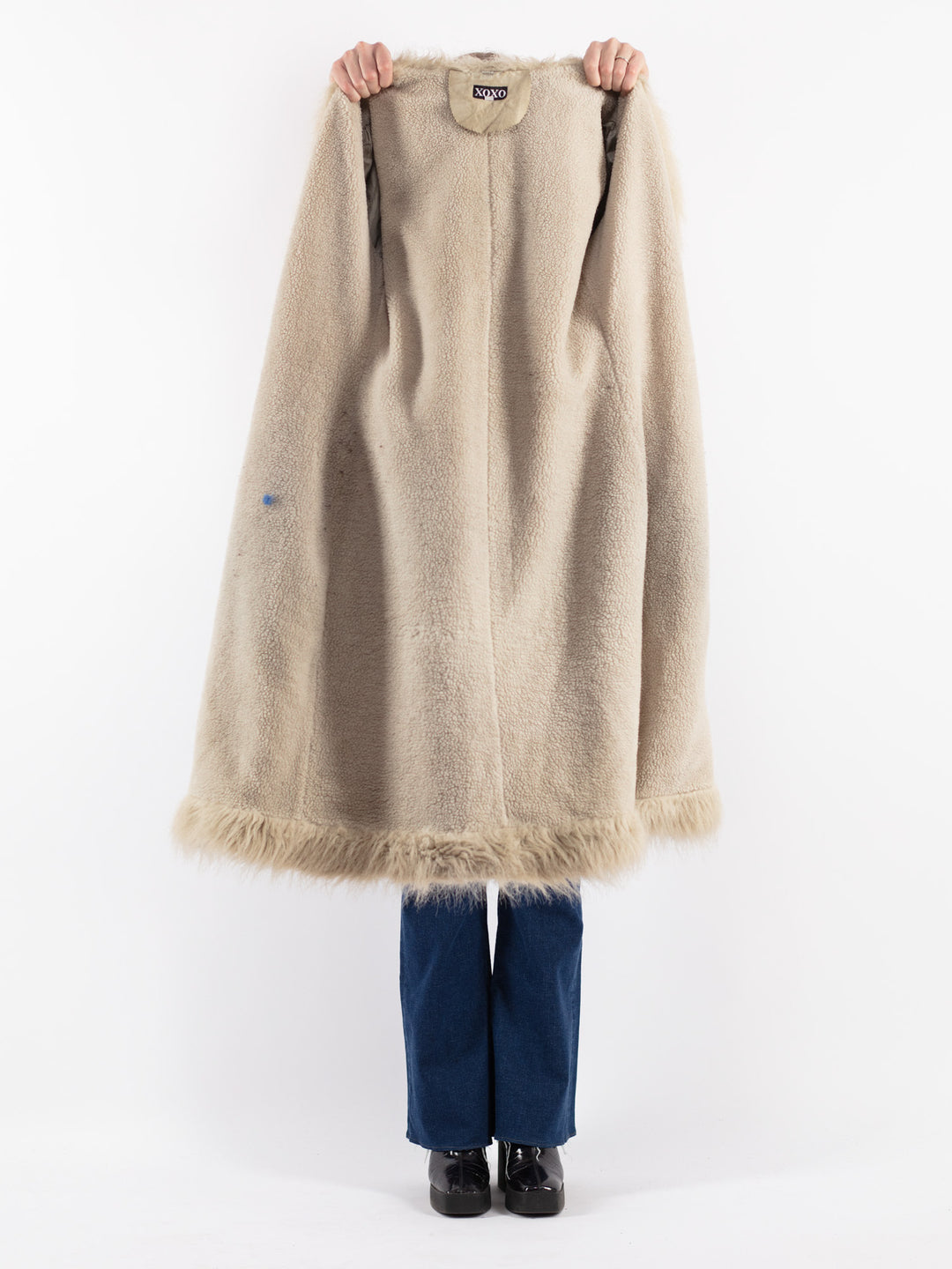 Vintage 00's Women Suede Sherpa Coat in Beige