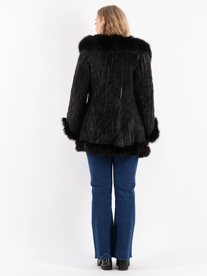 Vintage 00's Women Suede Sherpa Coat in Black