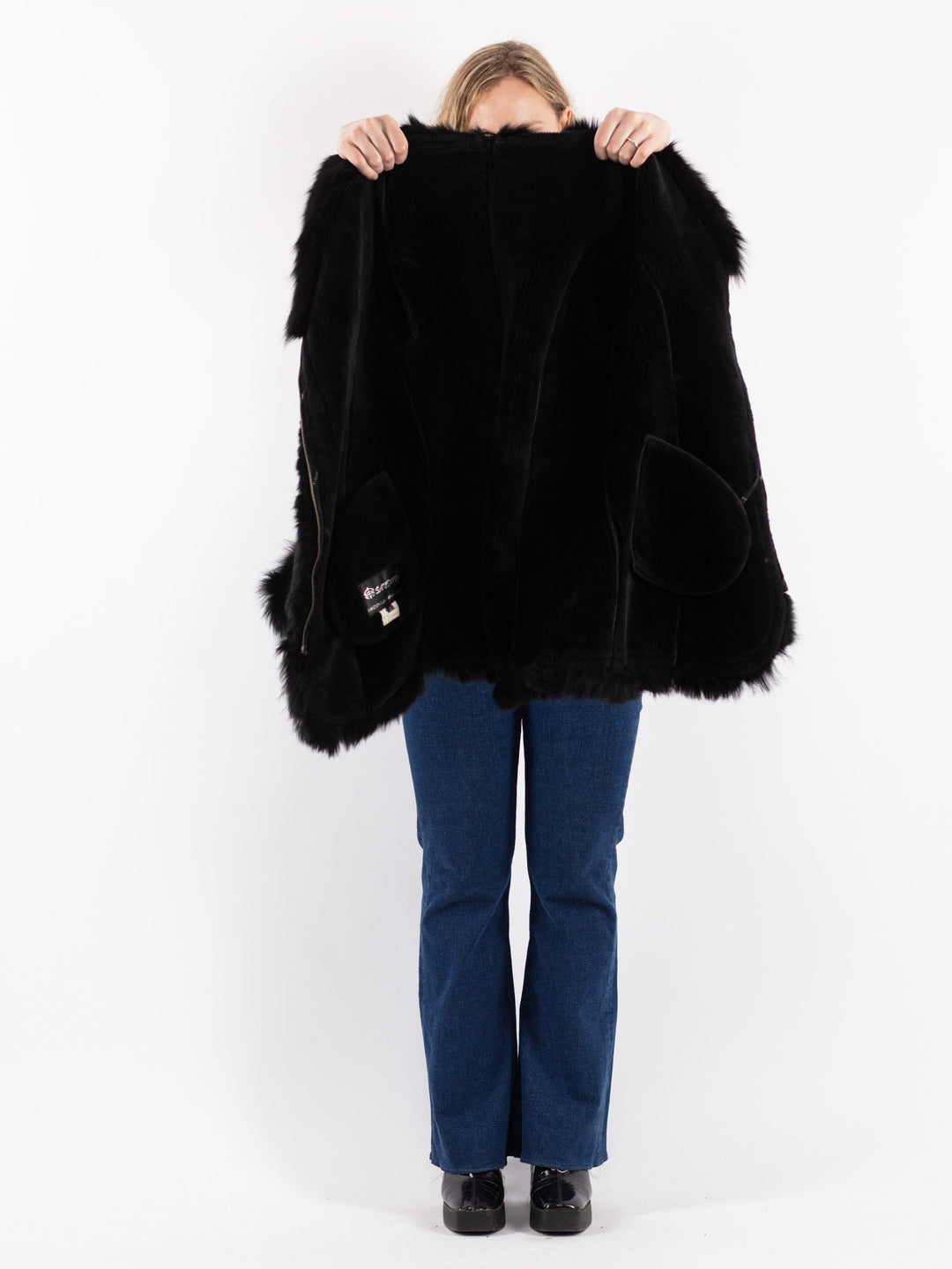 Vintage 00's Women Suede Sherpa Coat in Black