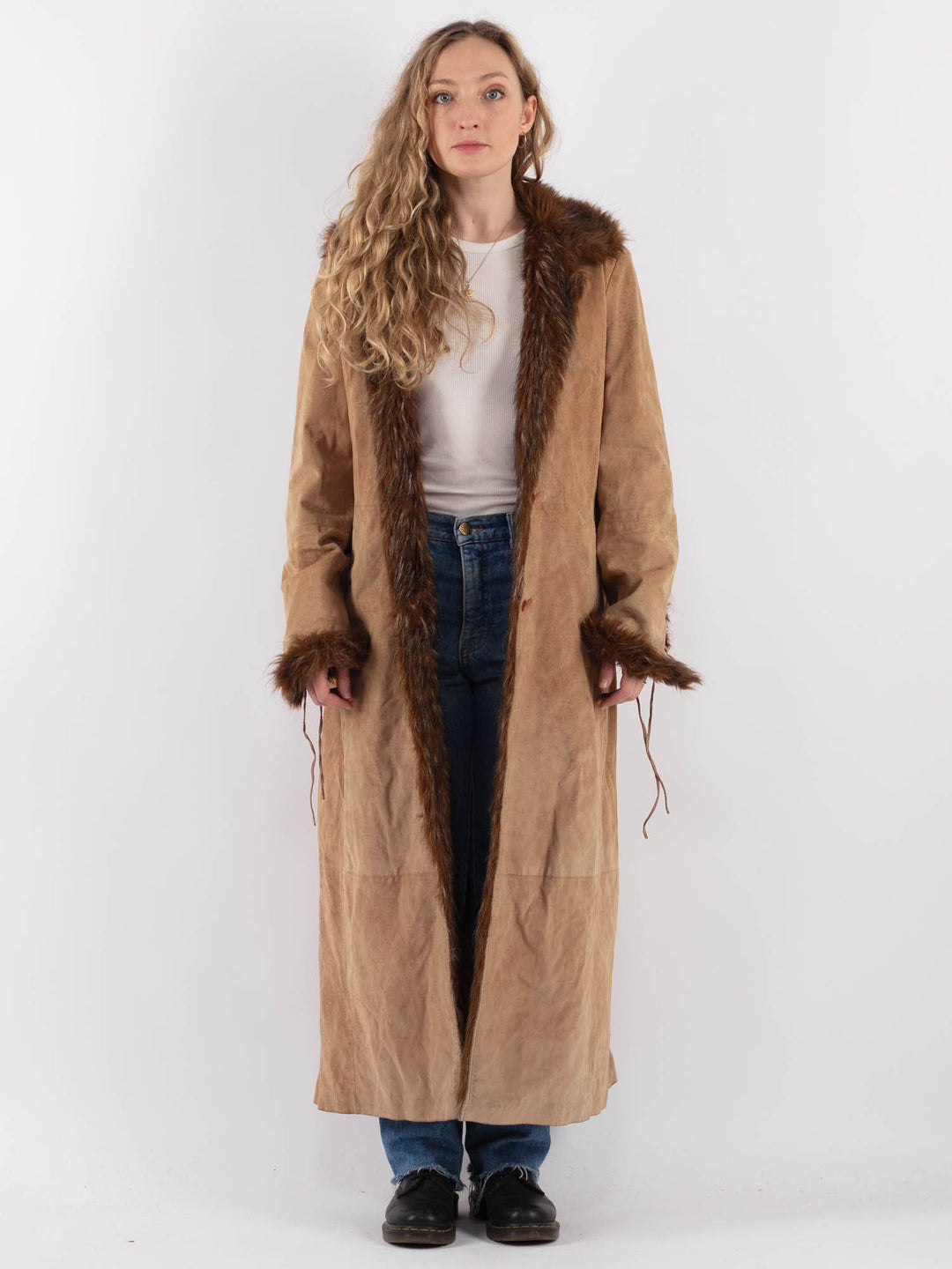 Vintage 00's Women Suede Sherpa Coat in BeigeV9312