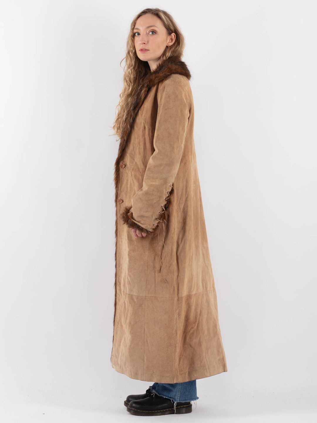 Vintage 00's Women Suede Sherpa Coat in BeigeV9312