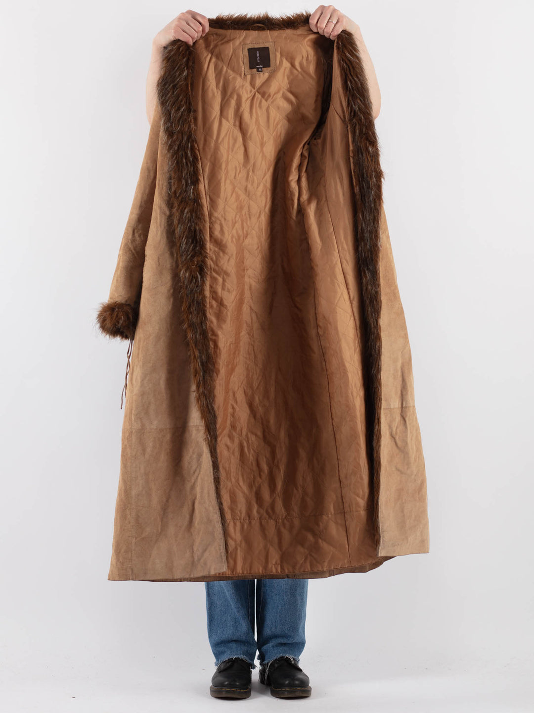 Vintage 00's Women Suede Sherpa Coat in BeigeV9312