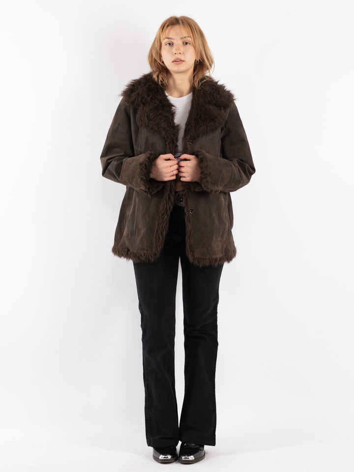 Vintage 00's Women Suede Sherpa Coat in Brown