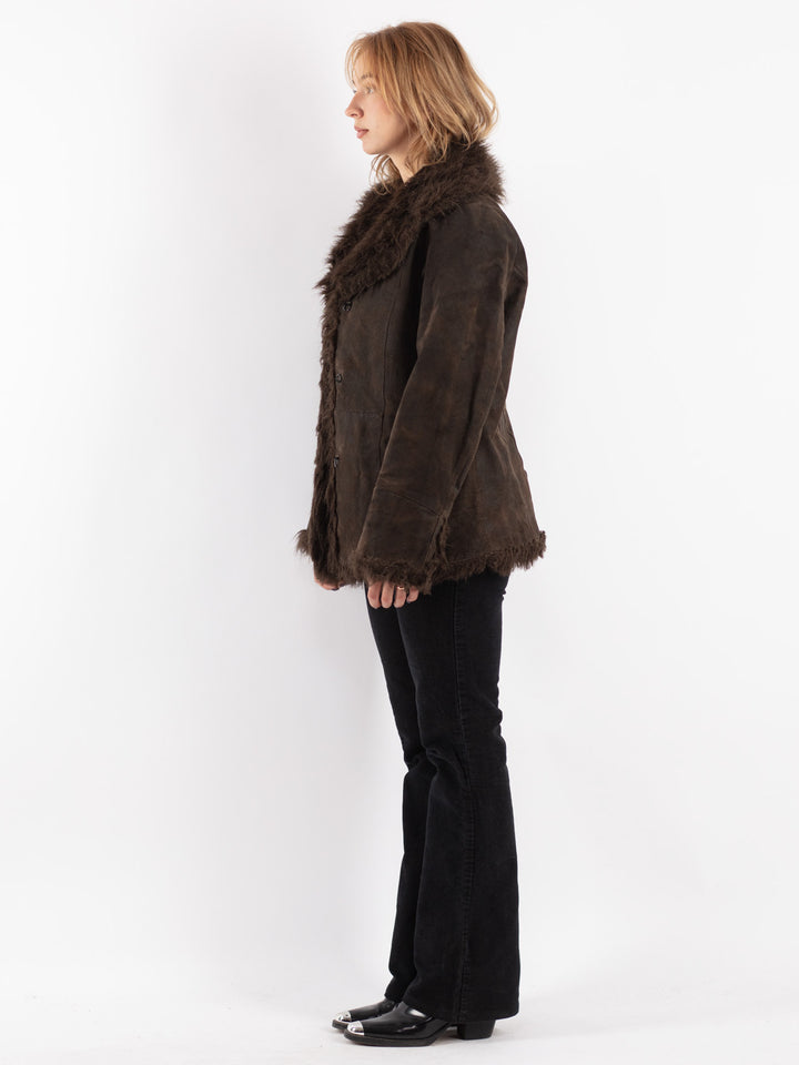 Vintage 00's Women Suede Sherpa Coat in Brown