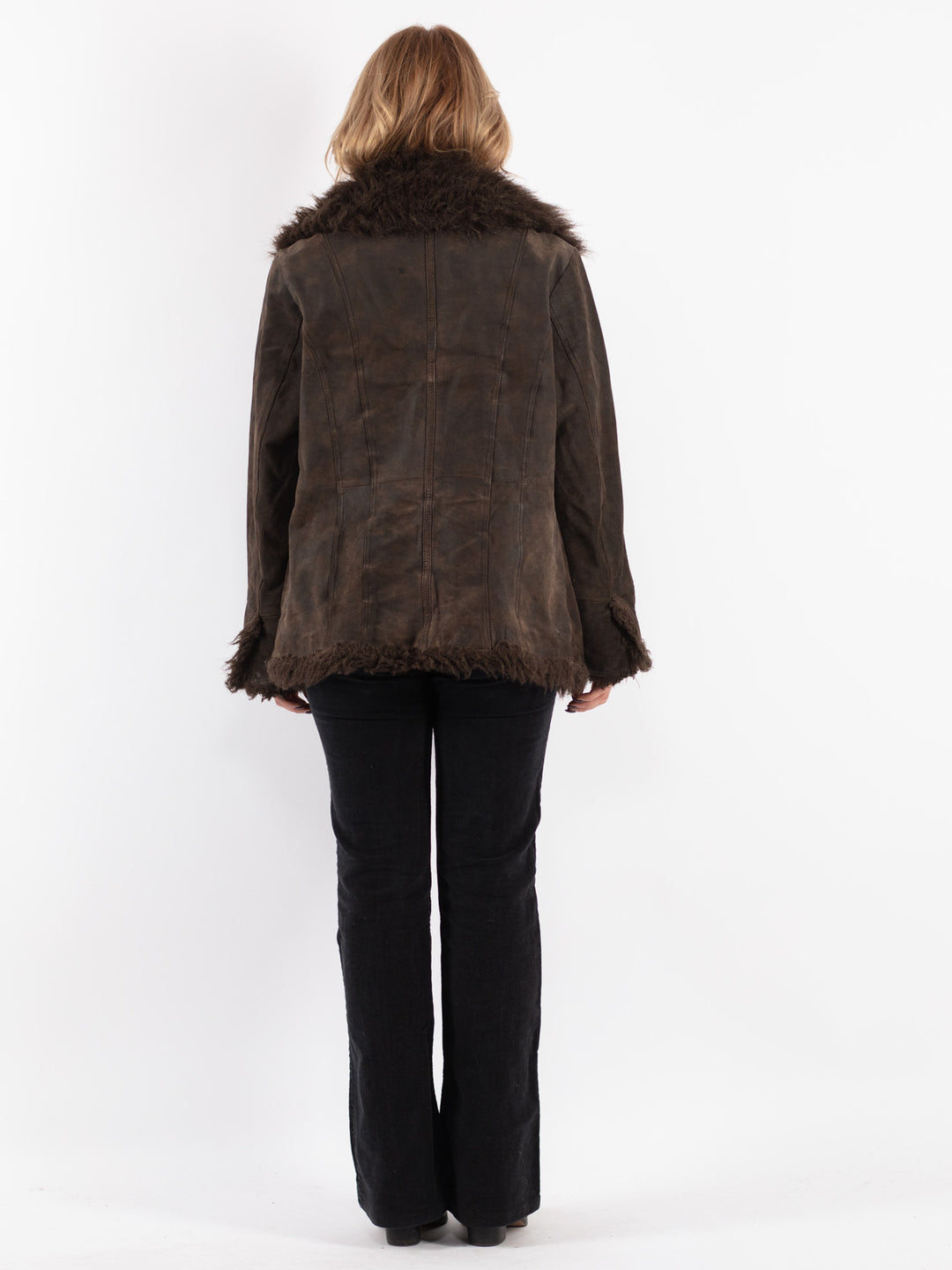 Vintage 00's Women Suede Sherpa Coat in Brown