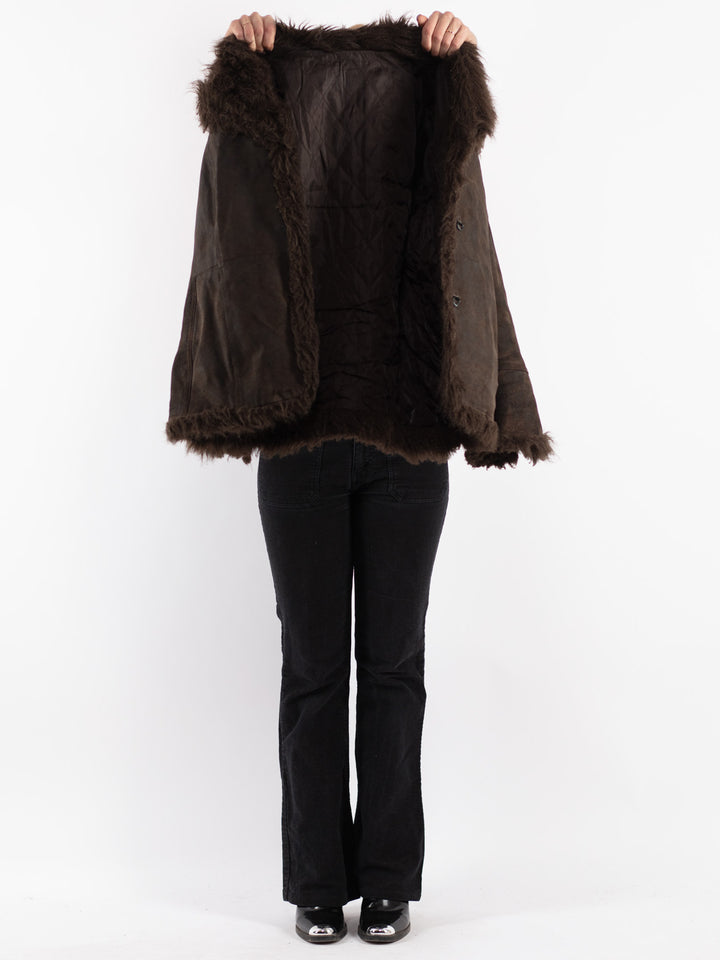 Vintage 00's Women Suede Sherpa Coat in Brown