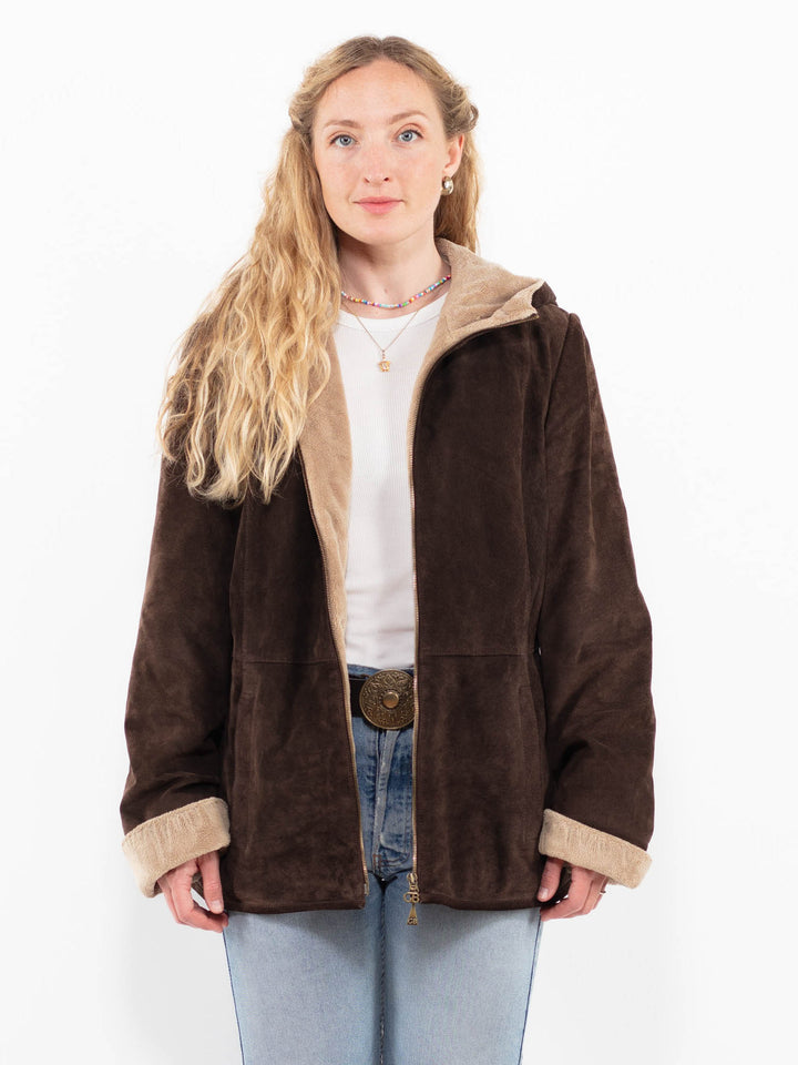Vintage 00's Women Suede Sherpa Jacket in BrownA0268