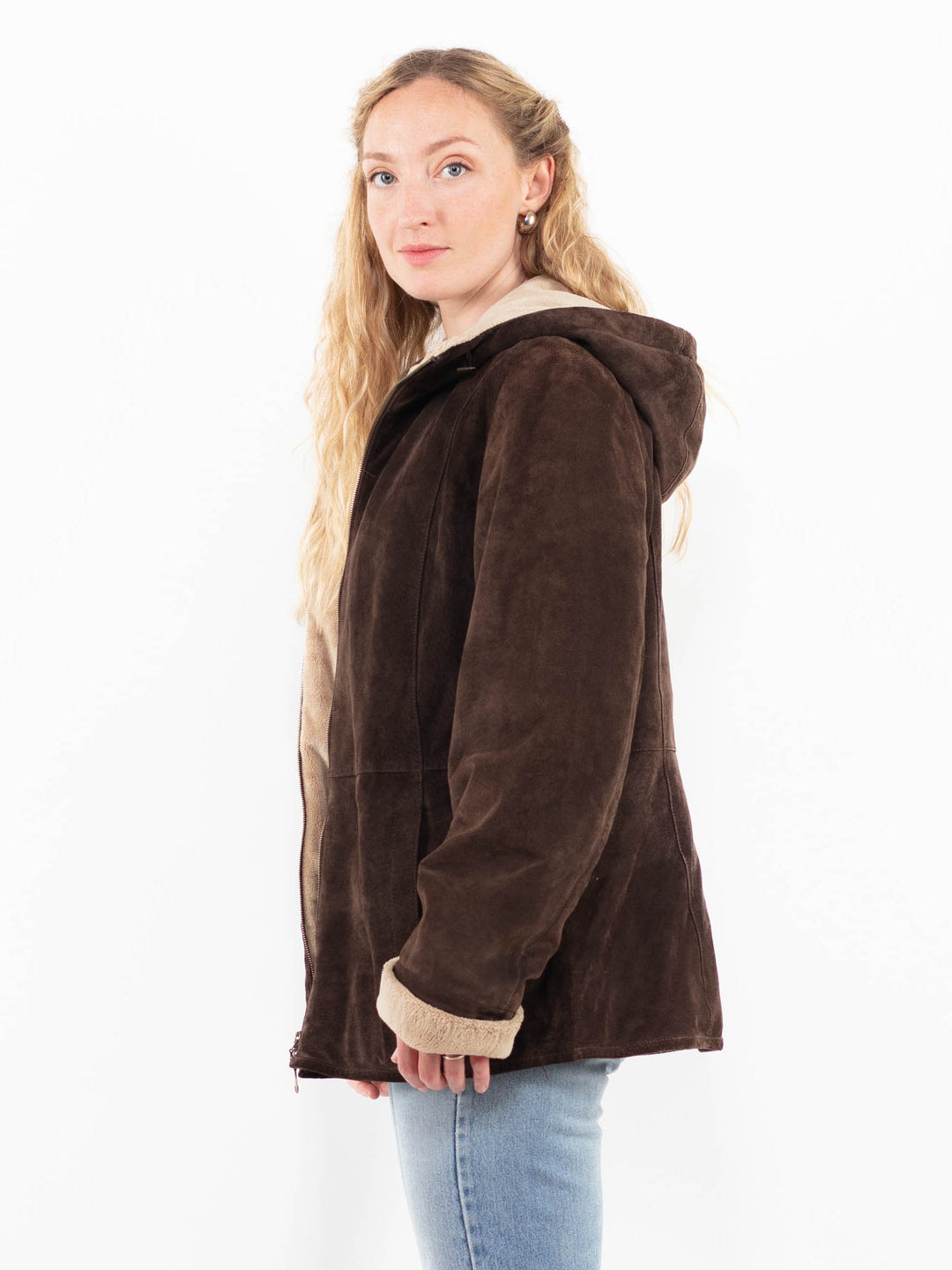 Vintage 00's Women Suede Sherpa Jacket in BrownA0268