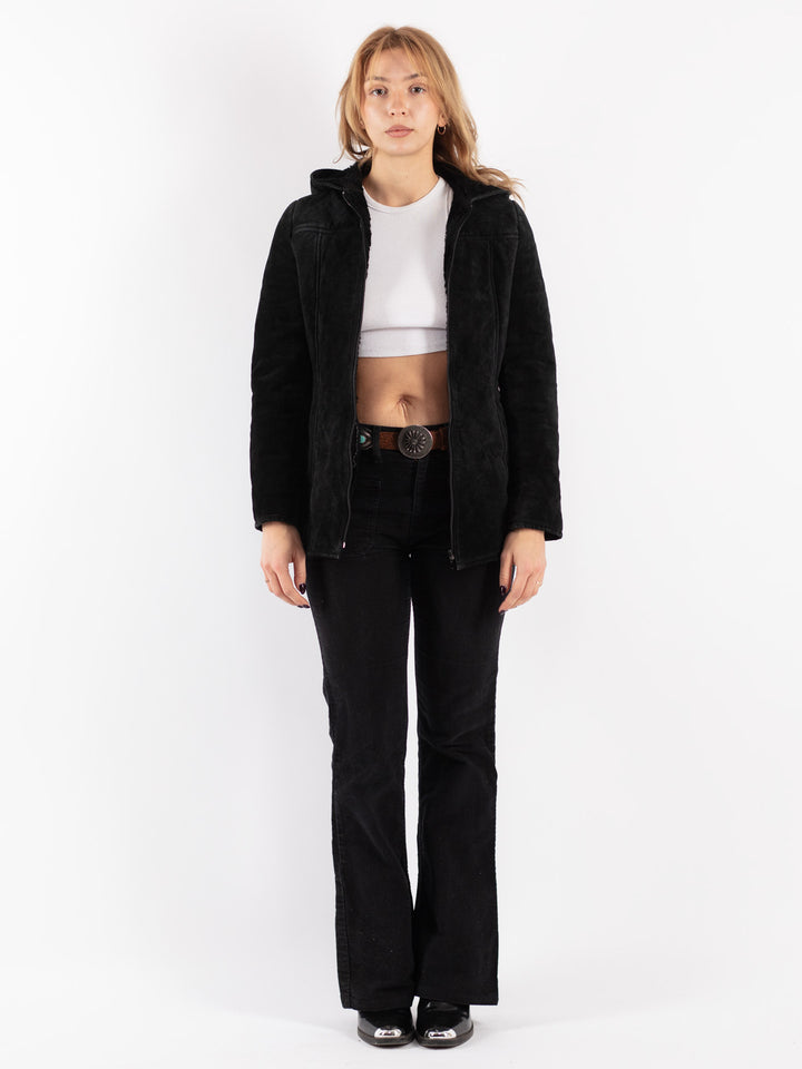 Vintage 00's Women Suede Sherpa Jacket in Black