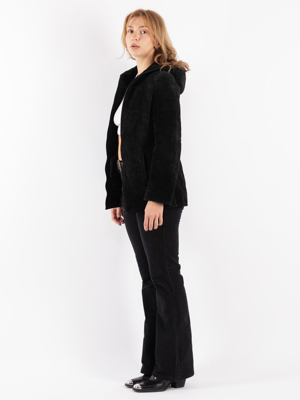 Vintage 00's Women Suede Sherpa Jacket in Black