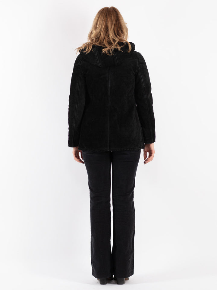 Vintage 00's Women Suede Sherpa Jacket in Black