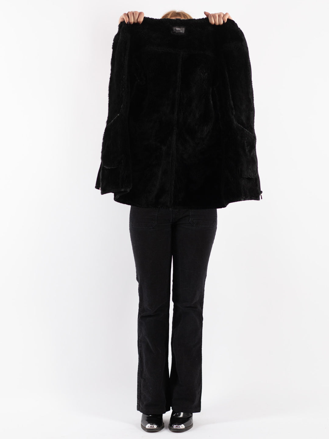 Vintage 00's Women Suede Sherpa Jacket in Black