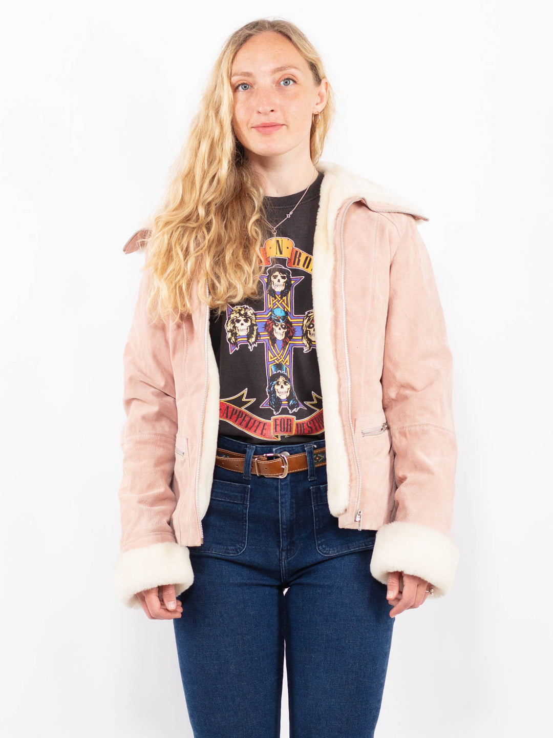 Vintage 00's Women Suede Sherpa Jacket in PinkA0402
