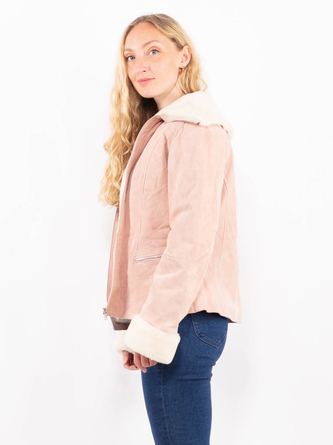 Vintage 00's Women Suede Sherpa Jacket in PinkA0402
