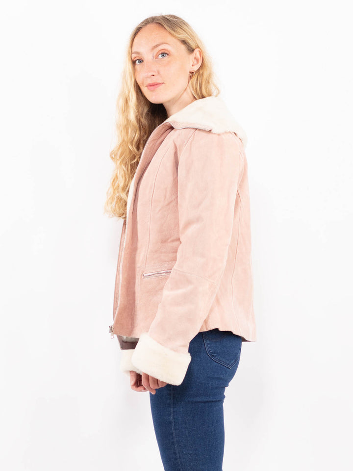 Vintage 00's Women Suede Sherpa Jacket in PinkA0402