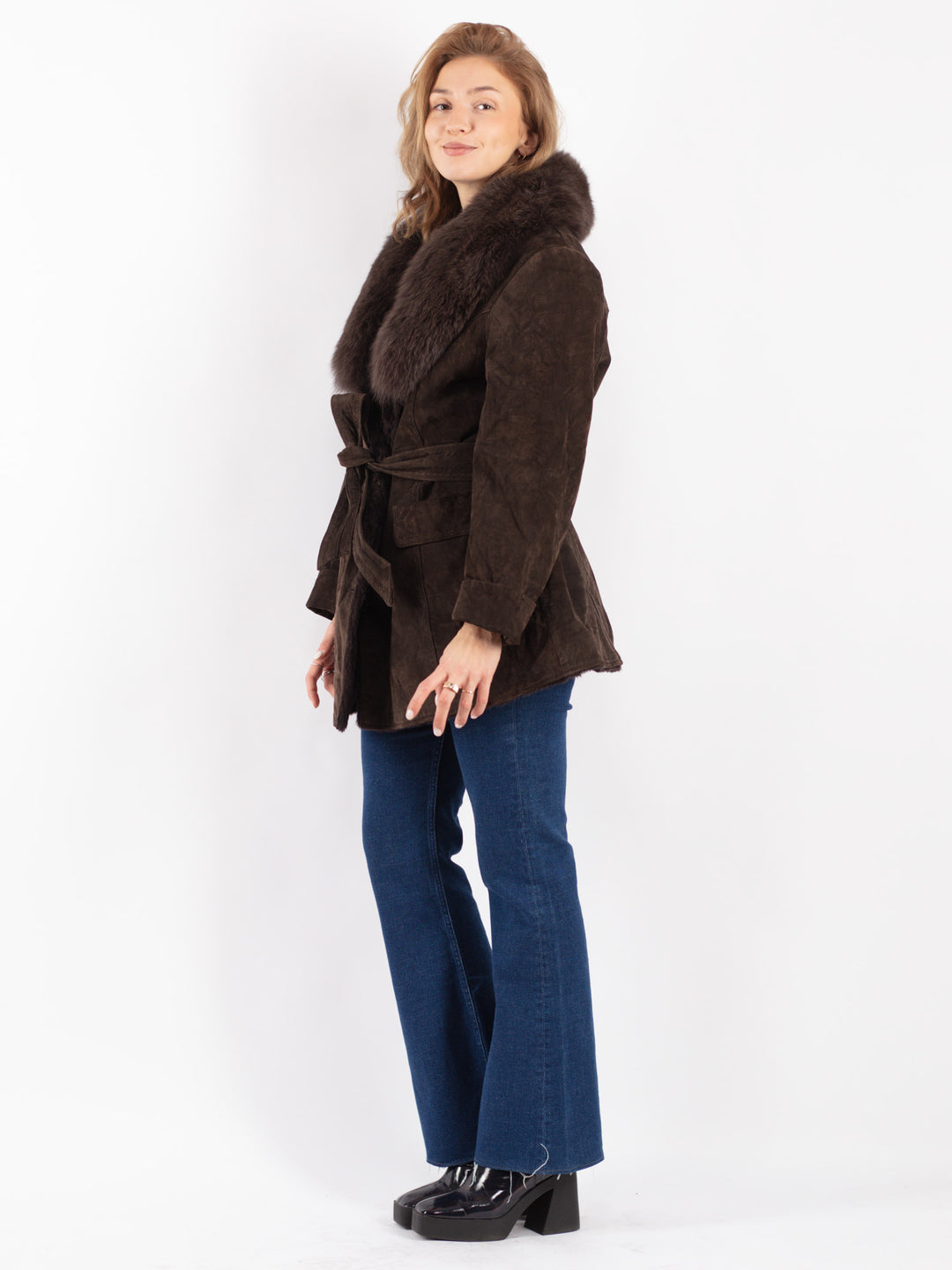 Vintage 00's Women Suede Jacket in Brown