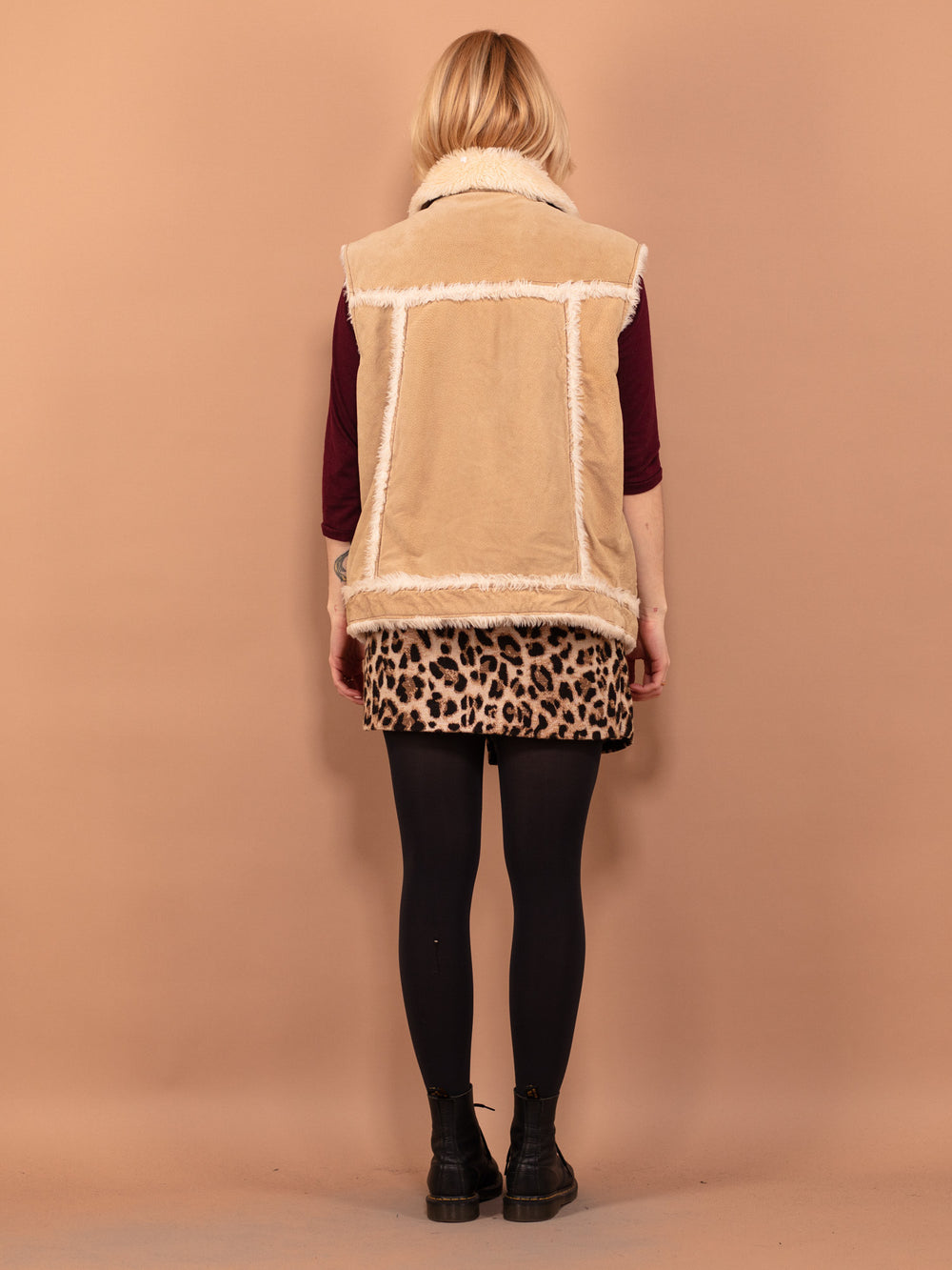Vintage 00's Women Suede Sherpa Vest in Beige - NorthernGrip